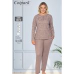 Cotpark Kadın Büyük Beden Likralı Uzun Kollu Pijama Takımı - Kahve 30210