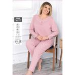 Cotpark Kadın Büyük Beden Likralı Uzun Kollu Pijama Takımı - Pudra 30277