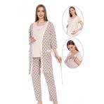 Cotpark Kadın Pamuklu Likralı Kumaş Emzirme Özellikli Lohusa Ve Hamile Kısa Kollu 3'lü Pijama Takımı 16121