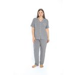 Cotpark Kadın Viskon Penye Kumaş Önden Düğmeli Kısa Kol Gömlek Yaka Büyük Beden Pijama Takımı 19060-B