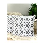 Cottella 2'li Set Bohem Özel Tasarım Punch Panç Desen Açık Gri-Beyaz Dekoratif Kırlent Kılıfı 45x45 Cm