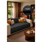 Cotto Home Çift Taraflı Pamuklu Kaymaz Koltuk Örtüsü 170X220cm - Antrasit Çok Amaçlı Örtü Pike Koltuk Şalı