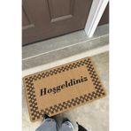 Cotto Home Coco Entry PS026A Damalı Çerçeve Hoşgeldiniz Desen Kalın Kaymaz Taban Nem Alıcı Şık Kapı Önü Paspas