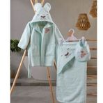 Cotton Box Aslan Mint Bornoz+Kundak+Önlük Bebek Banyo Seti