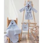 Cotton Box Bear Mavi Bornoz+Kundak+Önlük Bebek Banyo Seti