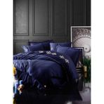 Cotton Box Brode Nakışlı Çift Kişilik Saten Nevresim Takımı King Lacivert - 200 x 220 cm - Renkli