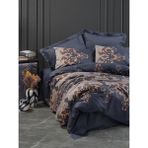 Cotton Box Çift Kişilik Saten Nevresim Takımı Sarina Lacivert - Beyaz - 200 x 220 cm