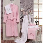 Cotton Box Pembe Beyaz Aile Bornoz Seti