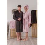 Cotton Box Perla Pembe-Antrasit Bambu 3D Nakışlı Aile Bornoz Seti