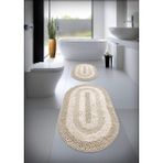Cotton Crafty %100 Pamuk El Tafting Su Emici Banyo Paspas Seti, Banyo Halısı Cottonway 2 Li Set 60X100 - 60X50 - Bej