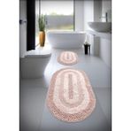 Cotton Crafty %100 Pamuk El Tafting Su Emici Banyo Paspas Seti, Banyo Halısı Cottonway 2 Li Set 60X100 - 60X50 - Pudra