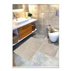 Cotton Crafty Pamuk Dokuma Su Emici Banyo Paspas Seti, Banyo Halısı Yaprak 2 Li Set 60x100 - 60x50 BEJ