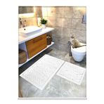 Cotton Crafty Pamuk Dokuma Su Emici Banyo Paspas Seti, Banyo Halısı Yaprak 2 Li Set 60x100 - 60x50 BEYAZ