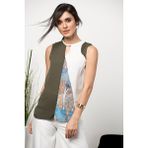 Cotton Mood 107-Cm-111-1855 Parçalı Kolsuz Gömlek - 34 - Haki