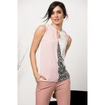 Cotton Mood 107-Cm-111-1855 Parçalı Kolsuz Gömlek - 36 - Pudra