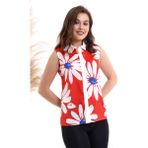 Cotton Mood 22484863 Krep Çiçek Desenli Kolsuz Gömlek Mercan Ekru - 36