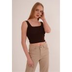 Cotton Mood 23256231 Triko Geniş Askılı Atlet Kahve - Standart