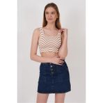 Cotton Mood 23256429 Triko Zebra Desenli Kare Yaka Crop Atlet Bej - Standart