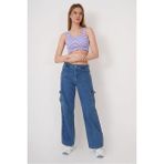 Cotton Mood 23256429 Triko Zebra Desenli Kare Yaka Crop Atlet Lıla - Lila - Standart