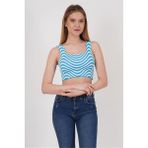 Cotton Mood 23256429 Triko Zebra Desenli Kare Yaka Crop Atlet Mavı - Mavi - Standart