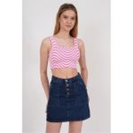 Cotton Mood 23256429 Triko Zebra Desenli Kare Yaka Crop Atlet Pembe - Standart