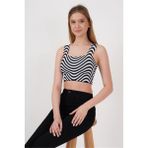 Cotton Mood 23256429 Triko Zebra Desenli Kare Yaka Crop Atlet Sıyah - Siyah - Standart