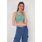 Cotton Mood 23256429 Triko Zebra Desenli Kare Yaka Crop Atlet Yesıl - Yeşil - Standart