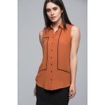 Cotton Mood 7011737 Ara Biyeli Apoletli Kolsuz Gömlek Kıremıt - 36 - Açık Kiremit