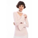 Cotton Mood 8490978 Pudra Yumoş Pencereli Kolu Volanlı İncili Bluz