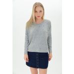 Cotton Mood 9100930 Gri Yumoş V Yaka Önü İncili Kadın Bluz