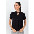 Cotton Mood 9362998 Siyah Bodrum Yaka Önü Pencereli Kısa Kol Gömlek