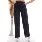 Cotton Mood Keten Çizgi Desenli Cepli Pantolon Sıyah 20333459