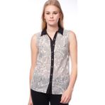 Cotton Mood Şal Baskılı Kolsuz Gömlek - 38 - Siyah - Beyaz