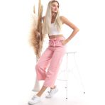 Cotton Mood Viskon Flamlı Kuşaklı Bol Paça Pantolon Gul Kurusu