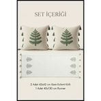 cottoncloth Ağaç Punch Nakışlı Ağaç Desenli Kırlent Runner Seti 2 Kare Kırlent 1 Runner Boho Dekoratif Salon Seti