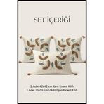 cottoncloth Papatya Punch Nakışlı Dekoratif 2 Kare 1 Dikdörtgen Kırlent Kılıfı Seti 3lü Boho Modern Salon Seti