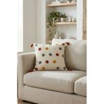cottoncloth Renkli Puantiyeli Punch Nakışlı Püsküllü Dekoratif Kırlent Kılıfı 42x42 cm Pamuk Panama Keten