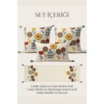 cottoncloth Yıldız Punch Nakışlı Çiçek Desenli Kırlent Runner Seti 2 Kare 1 Dikdörtgen Kırlent 1 Runner Dekoratif Set