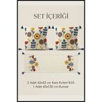 cottoncloth Yıldız Punch Nakışlı Çiçek Desenli Kırlent Runner Seti 2 Kare Kırlent 1 Runner Boho Dekoratif Salon Seti