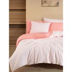 Cottonest Pamuklu Çizgili Tek Kişilik Nevresim Seti 160X220 – Somon & Beyaz, 1 Yastık Kılıfı - 160 x 220 cm