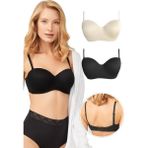 Cottonhill Balenli Toparlayıcı Dolgusuz Straplez Sütyen 2'li Paket-2 - 85C - Siyah - Ten