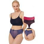 COTTONHILL Büyük Beden Kadın Dantelli, Tül Detaylı Brezilya Külot, 7'li Paket, Siyah, S