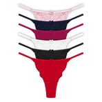 Cottonhill Dantelli Tül Detaylı Kadın Tanga, 6'lı Paket, Çok Renkli, M Beden