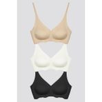 Cottonhill Dikişsiz Lazer Kesim Çıkarılabilir Pedli Hayalet Sütyen Dalga Detay Ayarlanabilir Askı - 3'lü Paket - Renkli - 90B
