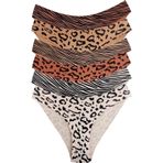 COTTONHILL Kadın Basic Desenli Lazer Kesim Bikini Külot, 6'lı Paket, Zebra ve Leopar Desenli, Çok Renkli, S Beden