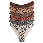 COTTONHILL Kadın Basic Desenli Lazer Kesim Bikini Külot, 6'lı Paket, Zebra ve Leopar Desenli, M Beden