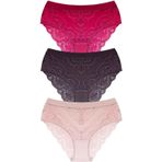 COTTONHILL Kadın Büyük Beden Dantelli Brazilian Külot, 3'lü Paket, Çok Renkli, 4XL