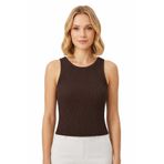 Cottonhill Premium - Tide Collection | Kahverengi Bisiklet Yaka Bürümcük Dokulu Kolsuz Kadın Crop Bluz