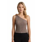 Cottonhill Premium - Tide Collection | Vizon Tek Omuz Çiçek Aksesuarlı Bürümcük Dokulu Kadın Crop Bluz