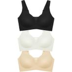 Cottonhill Seamless Bra - Balance | Lazer Kesim Taşlı Dikişsiz Toparlayıcı Büyük Beden Kadın Sütyen 3'lü Paket - 95C - Siyah - Ten